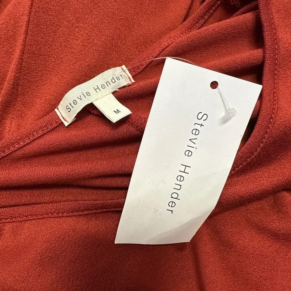 New Stevie Hender Brick Red Tiered Maxi Dress Long Sleeve Stretch Knit Size L - Picture 7 of 8